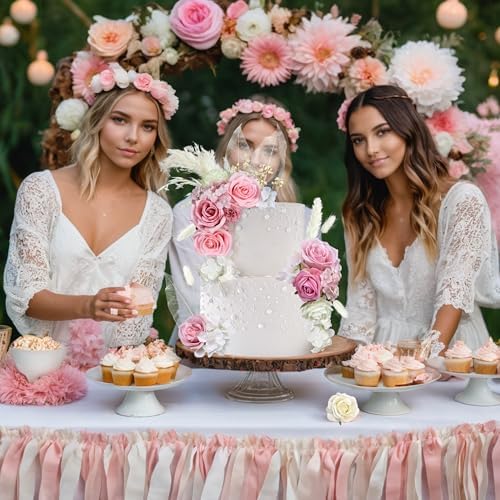 33 PCS Boho Cake Topper Decorations Pink