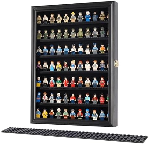 Minifigure Display Case with Lockable UV Door Black Frame