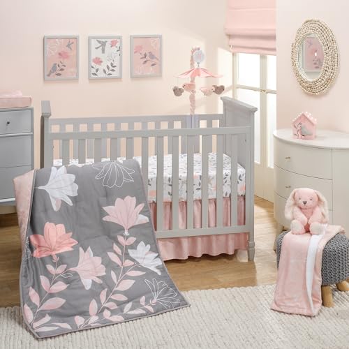 Lambs Ivy Petals Pink Gray Birds Musical Crib Mobile