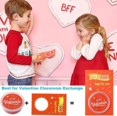 32 Pack Valentine Cards with Play Dough for Kids