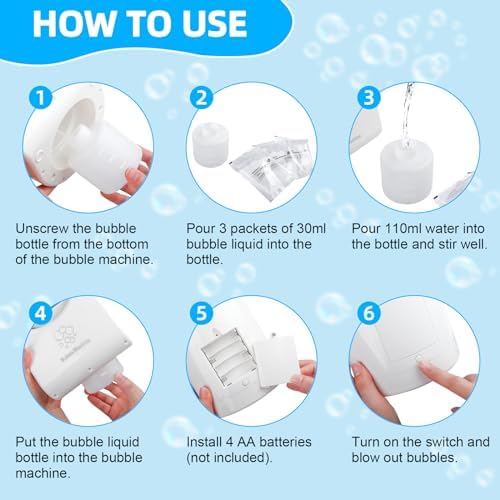 Automatic Bubble Machine for Kids Portable Adjustable 3-8 Years Old