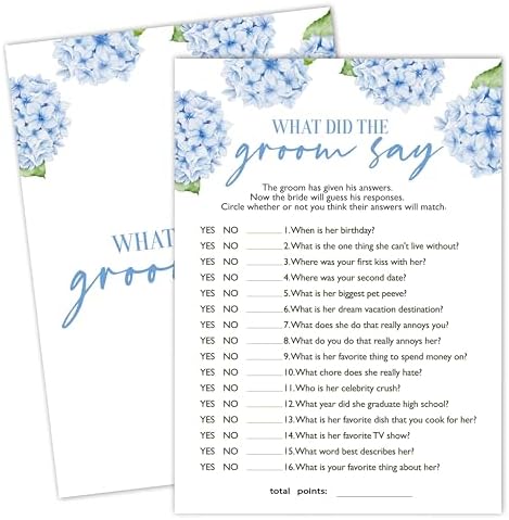 Blue Hydrangea Bridal Shower Game Cards 25 pcs