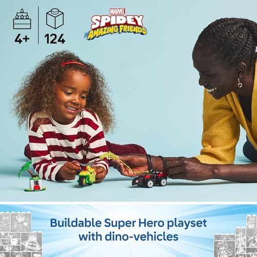 LEGO Marvel Spidey and His Amazing Friends Spin and Electro Dinosaur Vehicle Chase