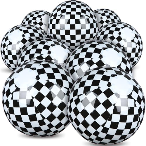 12 Pack Black and White Checkered Flag Beach Balls for Kids