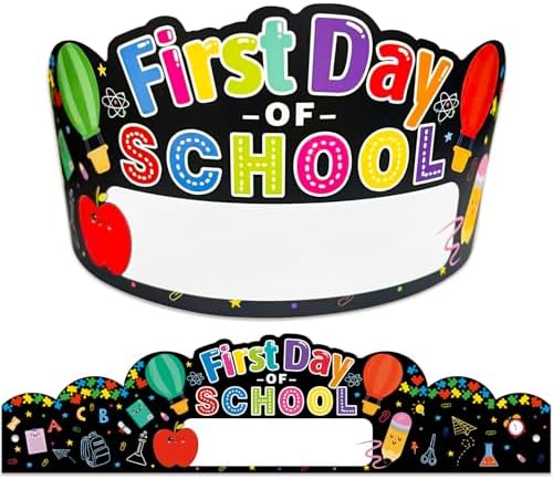First Day of School Paper Crown Headbands 24pcs Adjustable Kids Party Hats
