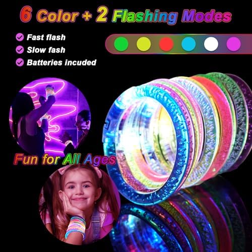 48 Pack LED Glow Bracelets with 3 Flashing Modes