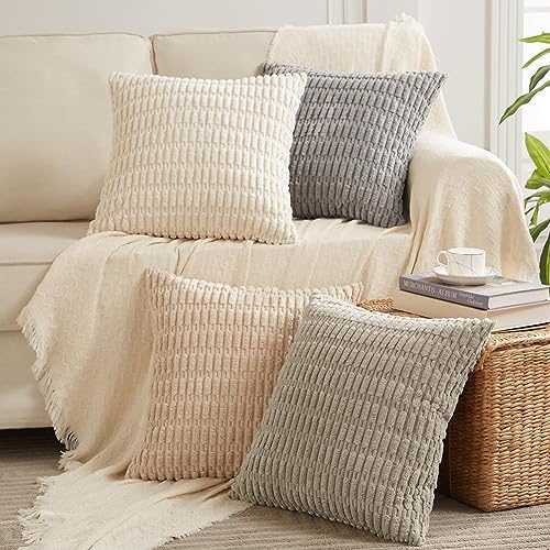 Soft Plush Striped Corduroy Throw Pillow Covers