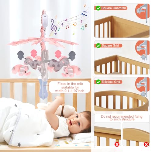 Blublu Park Musical Crib Mobile with 12 Lullabies Pink