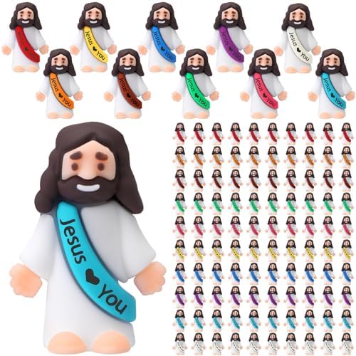 Bememo 100 Pcs Little Jesus Figures Rubber Toy Set