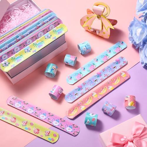 Junkin 48 Pcs Tea Party Themed Slap Bracelets for Kids Parties