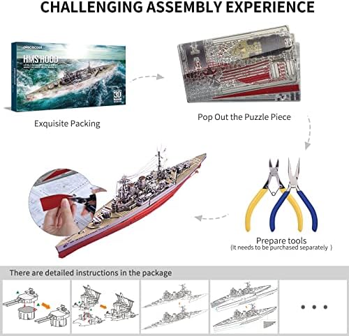 Piececool 3D Metal Puzzle Kit HMS Hood Battleship 270 Pcs