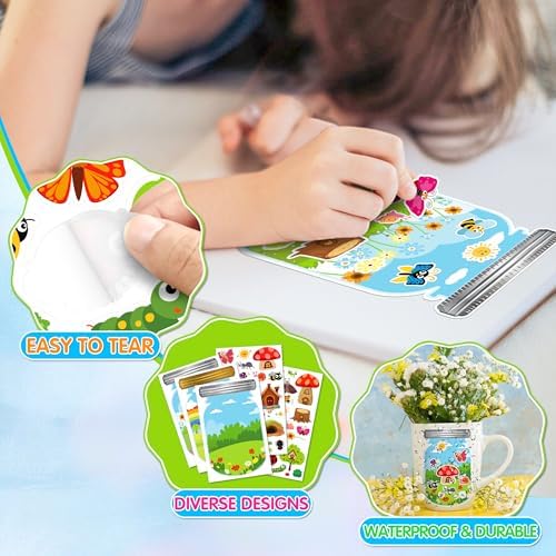 LINAYE 24 Sheets Bug Stickers with Jar Scenes