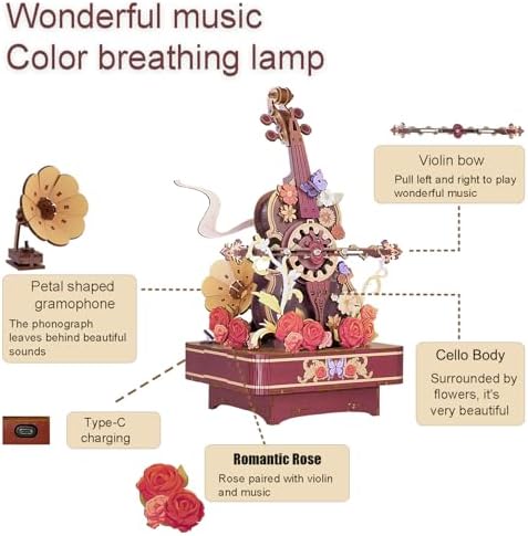 Wooden Cello 3D Puzzle with Music Lights