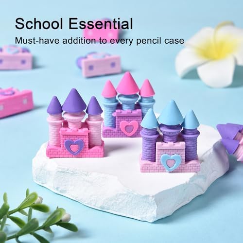 18pcs Castle Shaped Pink Erasers for Kids