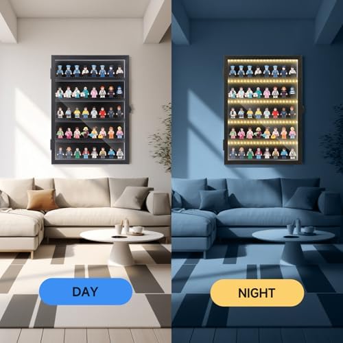 Minifigure Display Case with LED Lit Shelves
