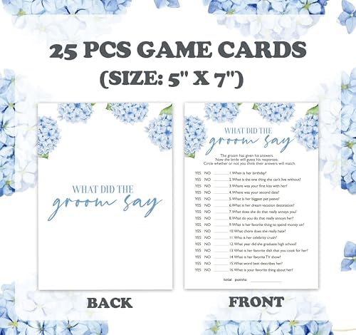 Blue Hydrangea Bridal Shower Game Cards 25 pcs