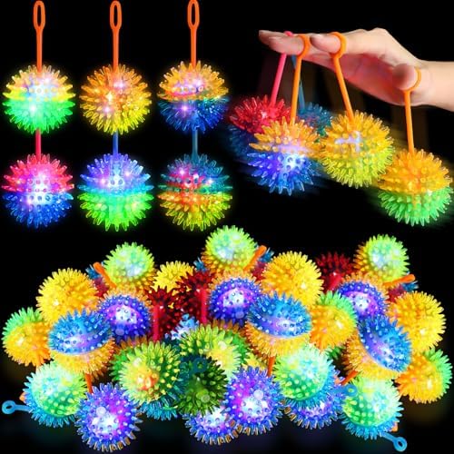 Sotiff 100 Pcs Light Up Spiky LED Bouncy Squeeze Toy