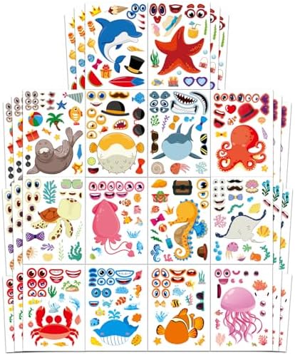 Aowplc 42 Pcs Ocean Animals Make-a-Face Sticker Sheets for Kids