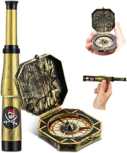 Gejoy 2 Pcs Pirate Telescope and Compass Toy