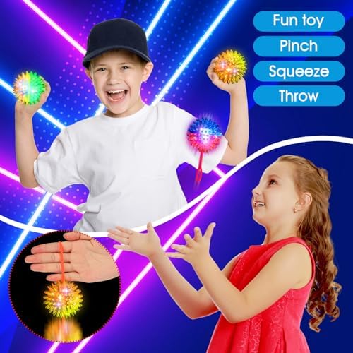 Sotiff 100 Pcs Light Up Spiky LED Bouncy Squeeze Toy