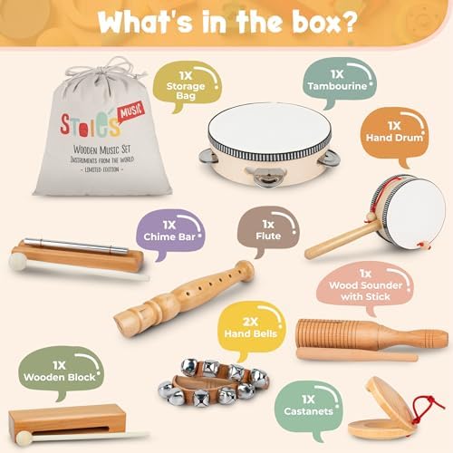Stoies Wooden Kids Musical Instruments Set for 3-9 Years Old