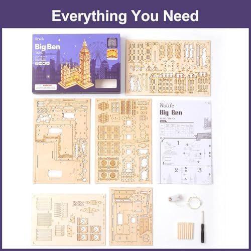 Rolife 3D Wooden Puzzle Big Ben with Lights Architecture Model Kit