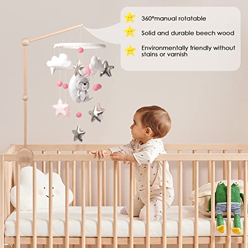 Wooden Baby Crib Mobile Holder Arm 33 Inch Natural Beech Wood
