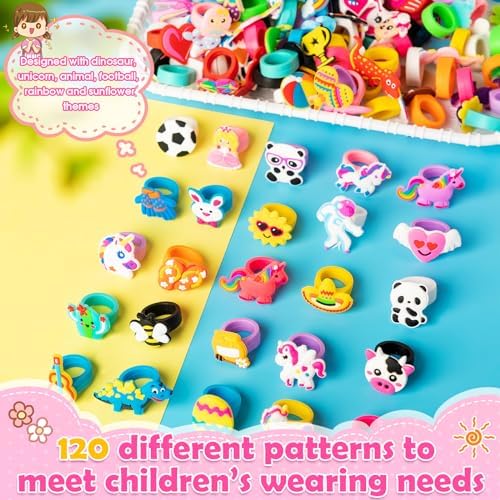 Highergo 120 Pcs Rainbow Animal Rings for Kids 1