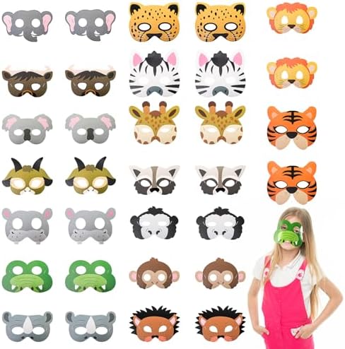 Coloch 32 Piece Safari Animal Mask for Kids
