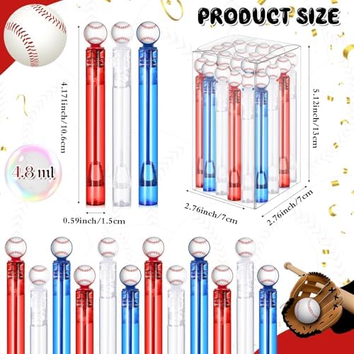 24 Pcs Baseball Themed Bubble Wands for Kids Party Supplies