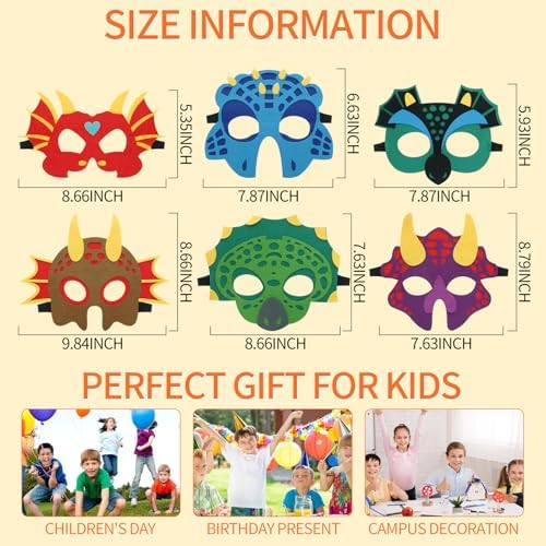 30-Pack Dinosaur Masks for Kids Birthday Party Supplies