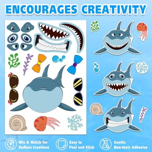 Aowplc 42 Pcs Ocean Animals Make-a-Face Sticker Sheets for Kids