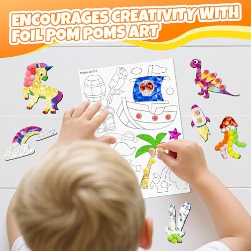PARTYWIND Foil and Pom Poms Art Kit for Kids 4-12