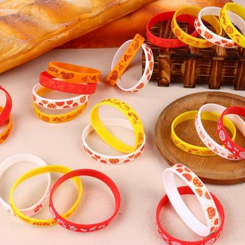 48Pcs Pizza Themed Silicone Wristbands Party Supplies
