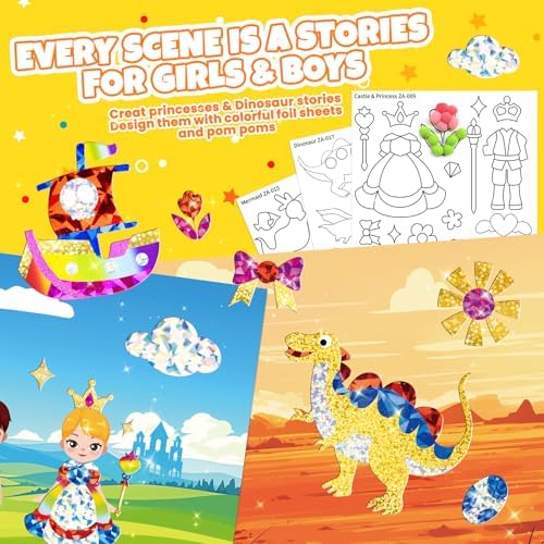 PARTYWIND Foil and Pom Poms Art Kit for Kids 4-12