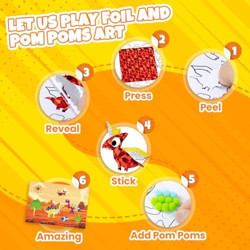 PARTYWIND Foil and Pom Poms Art Kit for Kids 4-12