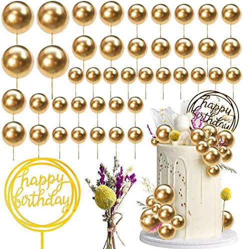 44 PCS Gold Mini Cake Toppers DIY Decorations Set