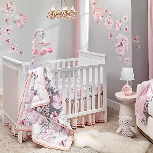 Lambs Ivy Signature Botanical Baby Pink Floral Musical Crib Mobile