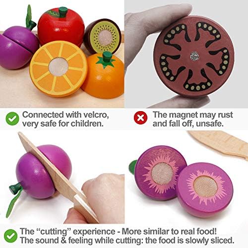 Wooden Play Food Toy for Kids Pretend Cutting Fruits and Vegetables