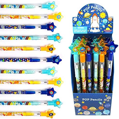 TINYMILLS 24 Pcs Space Rocket Pencil Set with Erasers