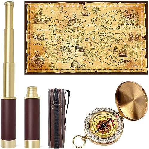 Pirate Spyglass Telescope Treasure Map Compass Kids Toy Set