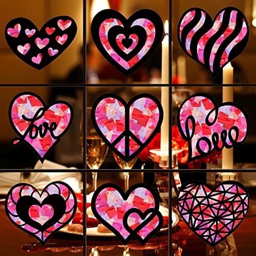 Chinco 18 Piece Heart Paper Suncatcher Craft Kit for Valentines Day