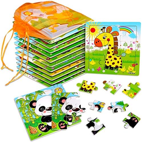 SANNIX 12 Pack Wooden Animal Jigsaw Puzzles for Kids