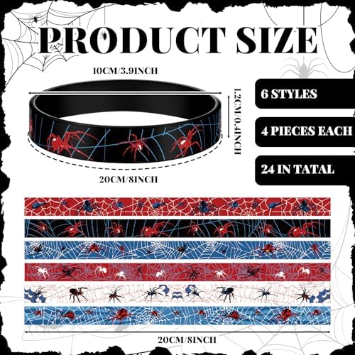 Ecally 24pcs Spider Silicone Wristbands for Halloween and Birthday Parties