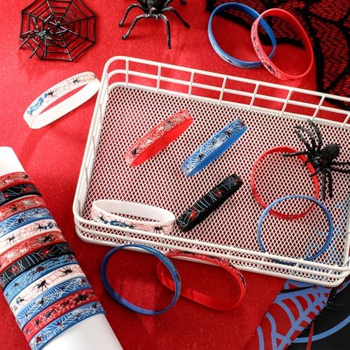 Ecally 24pcs Spider Silicone Wristbands for Halloween and Birthday Parties
