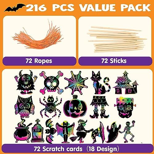 JOYIN Halloween Rainbow Scratch Art Craft Kit 72 Pieces