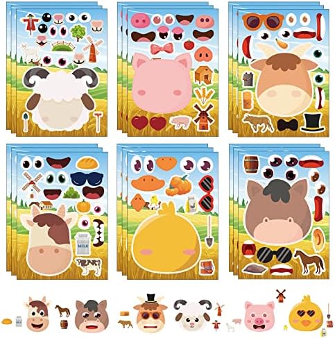 24 Sheets Farm Animal Face Sticker Sheets for Kids