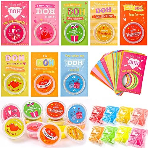 32 Pack Valentine Cards with Play Dough for Kids