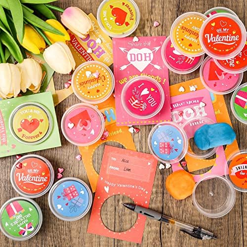 32 Pack Valentine Cards with Play Dough for Kids