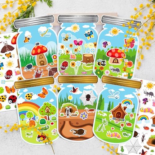 LINAYE 24 Sheets Bug Stickers with Jar Scenes